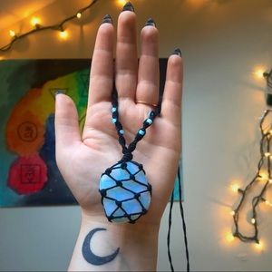 Opal Macrame Crystal Necklace